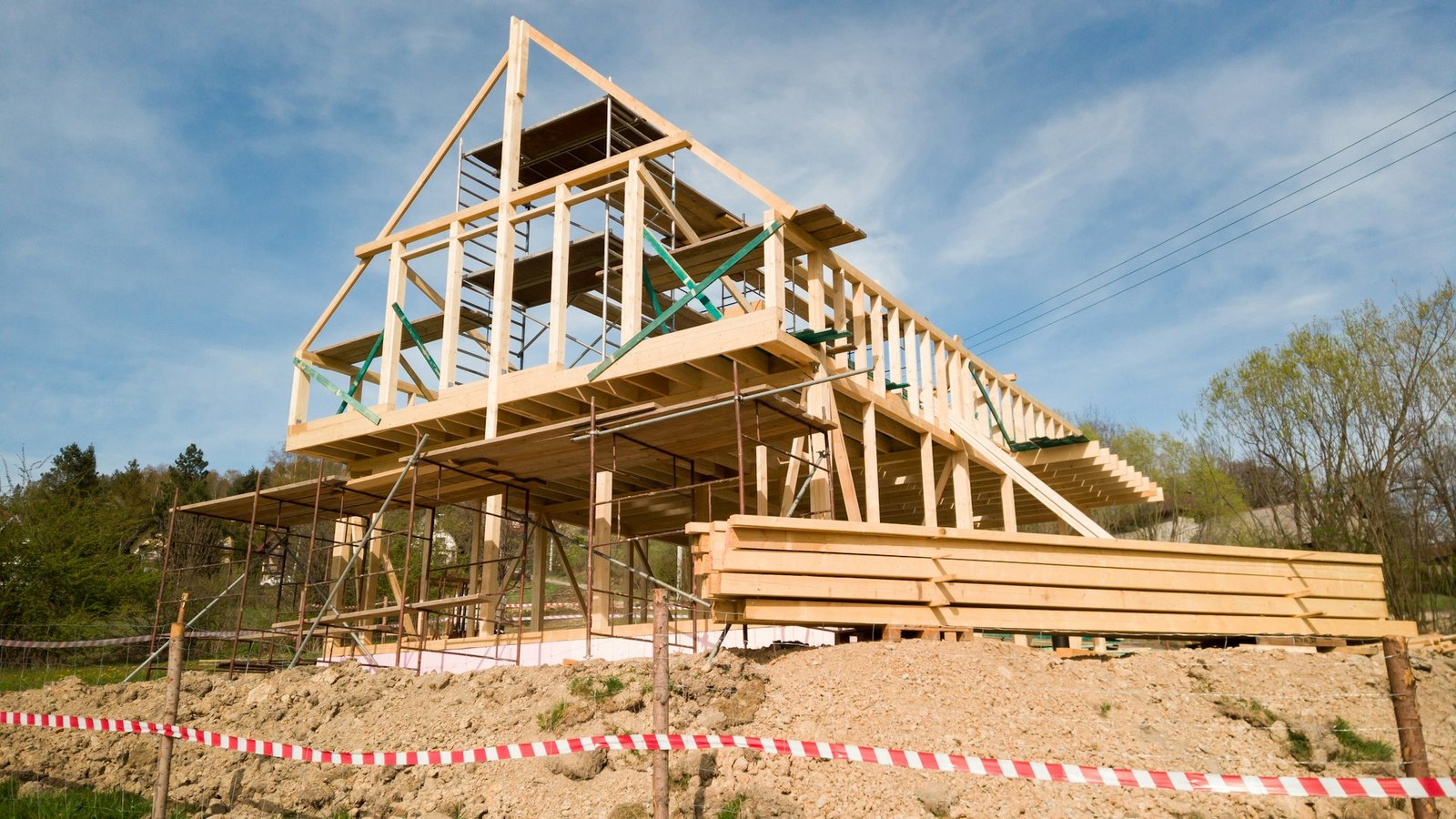 Framing of a new wooden house under construction